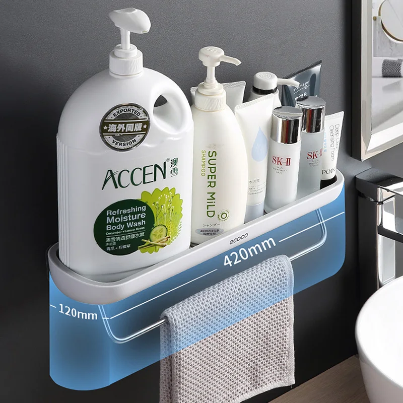 

Wall-Mounted Bathroom Shelf Rectangular Storage Rack With Towel Bar Lotions Storage Kitchen Organizer For Bathroom Accessories