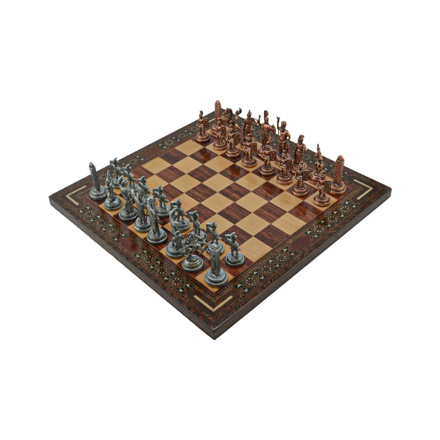 

Подарочный Домашний набор металлических шахматных комплектов, средний греческий старинный камень и розовая плоская твердая шахматная дос...