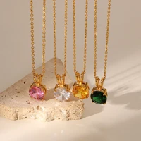 allnewme sweet multi coloured shiny cz zircon pendant necklace for women gold color stainless steel o chain necklaces jewellery