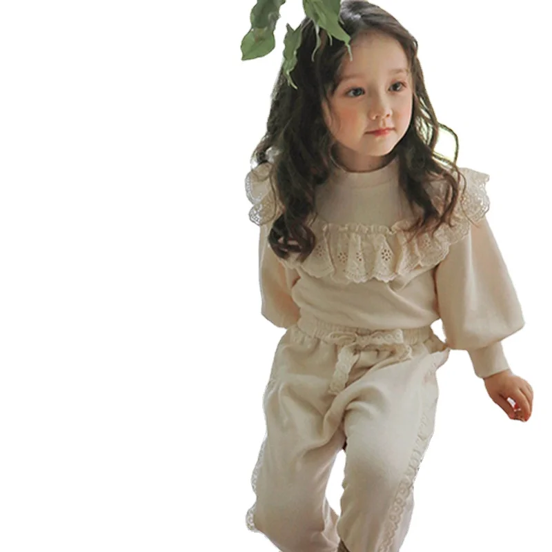 

Повседневный пуловер для маленьких девочек, демисезонный милый кружевной свитшот с круглым вырезом и рукавами-фонариками, модель CL725