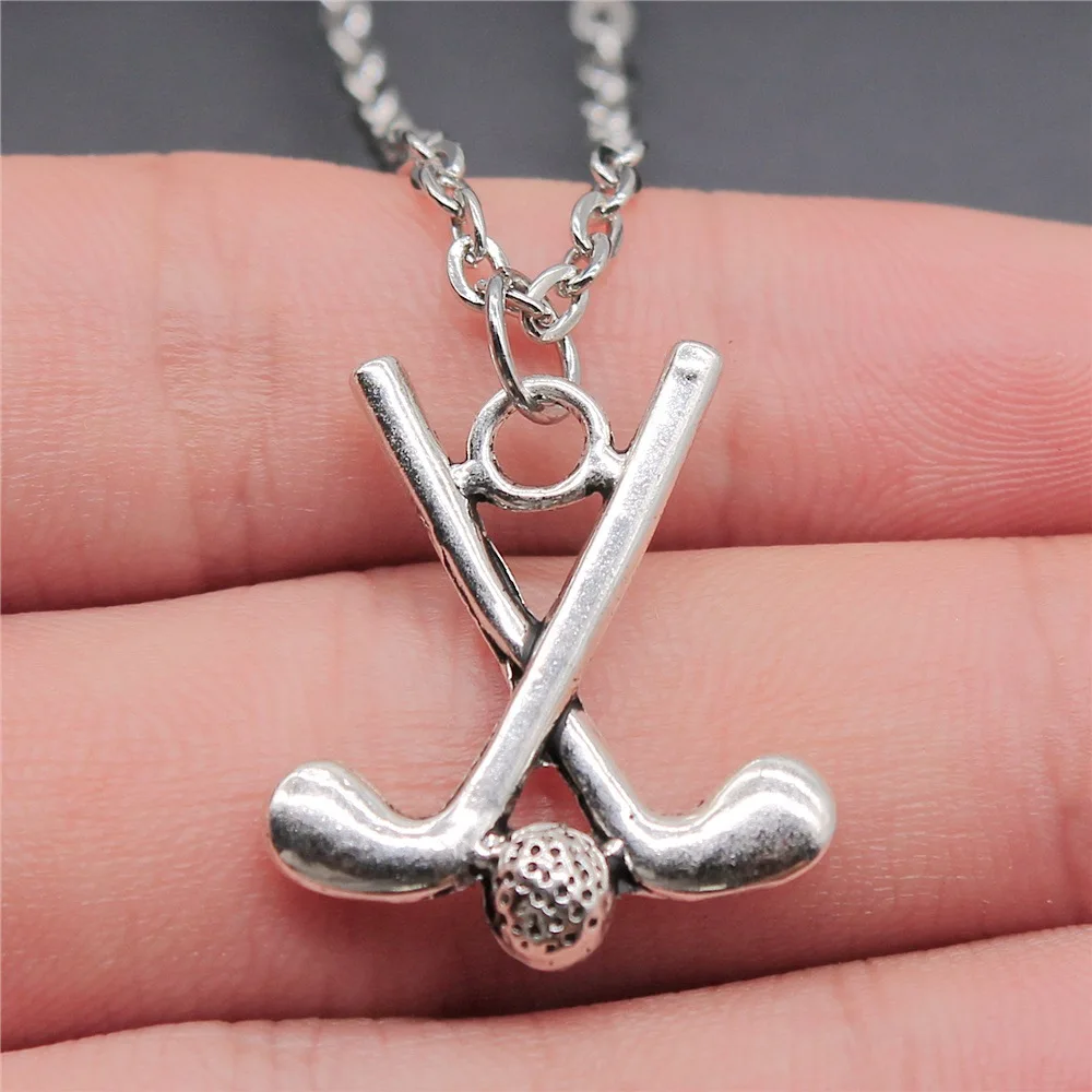 

Dropshipping Antique Silver Color 25x22mm Golf Clubs Pendant Necklace For Women