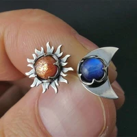 vintage sun and moon stud earrings bohemian moonstone silver dangle earrings for women fashion jewelry accessories