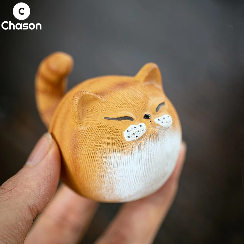 

Милые кавайные фигурки животных со счастливым котом, тигром, килином, скульптура из фиолетовой глины, керамический чайный столик, украшения...