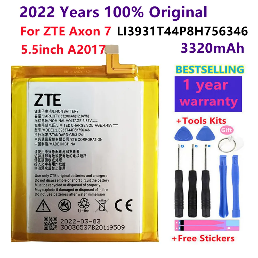 

2022 100% Original New LI3931T44P8H756346 For ZTE Axon 7 5.5inch A2017 Battery 3320mAh With Tracking Number Batteries+Tools