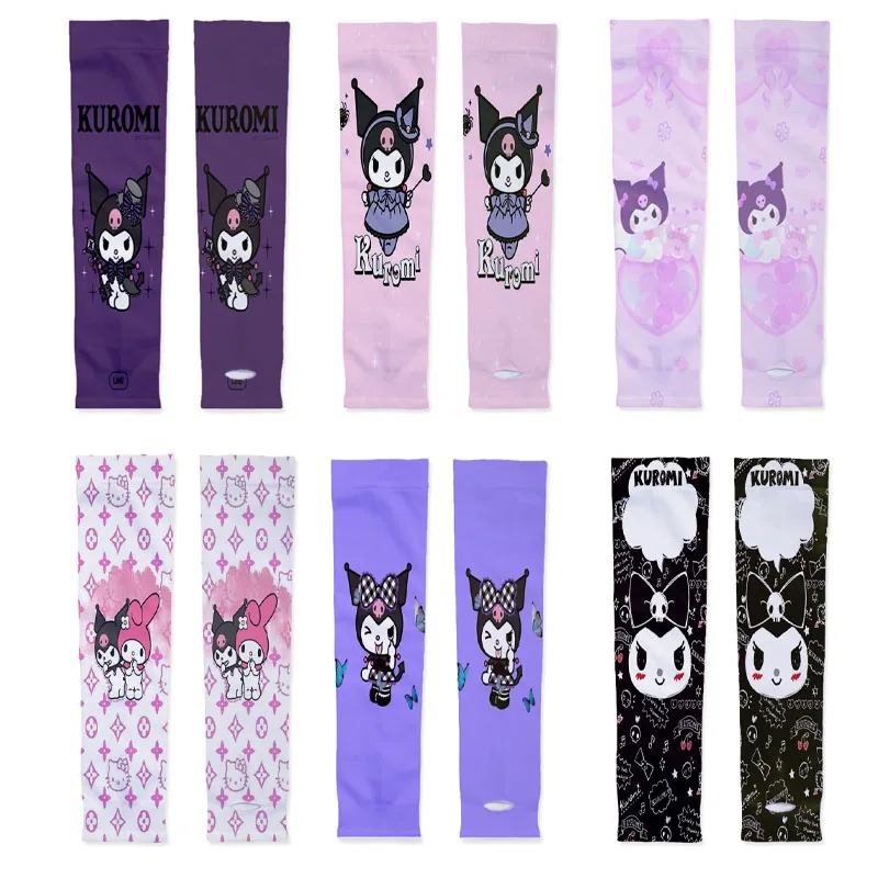 

Милый мультяшный кавайный Sanrioed Kuromi с новым рисунком летняя одежда для взрослых и детей с УФ-защитой из ледяного шелка тонкий солнцезащитный рукав