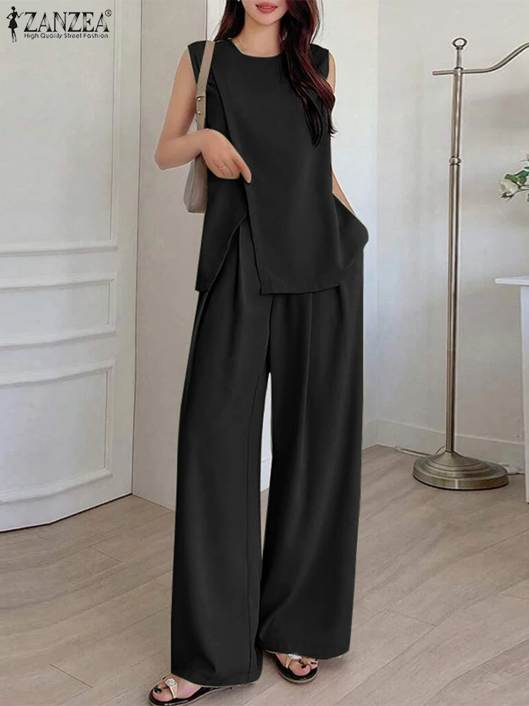 ZANZEA широкие брюки однотонные комплекты из 2 предметов 2024 модные повседневные