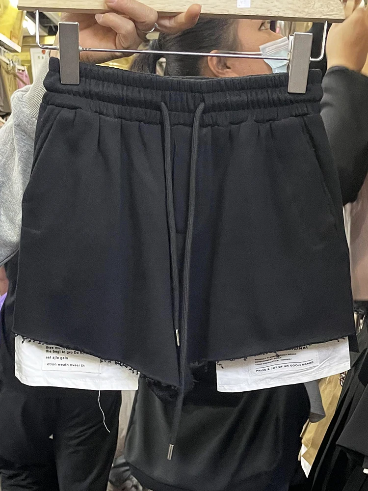 Summer Sports High Waist Slimming Wide Leg Shorts Outer Wear 2023 New Casual Fake Two-Piece Pocket Sports Short Pants Femininas