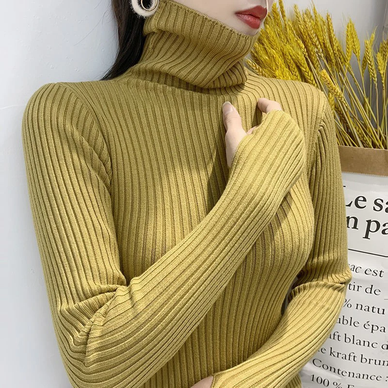 

Плотный вязаный пуловер с высоким воротником, свитер, женский простой базовый вязаный свитер с длинным рукавом и вырезом для большого пальц...