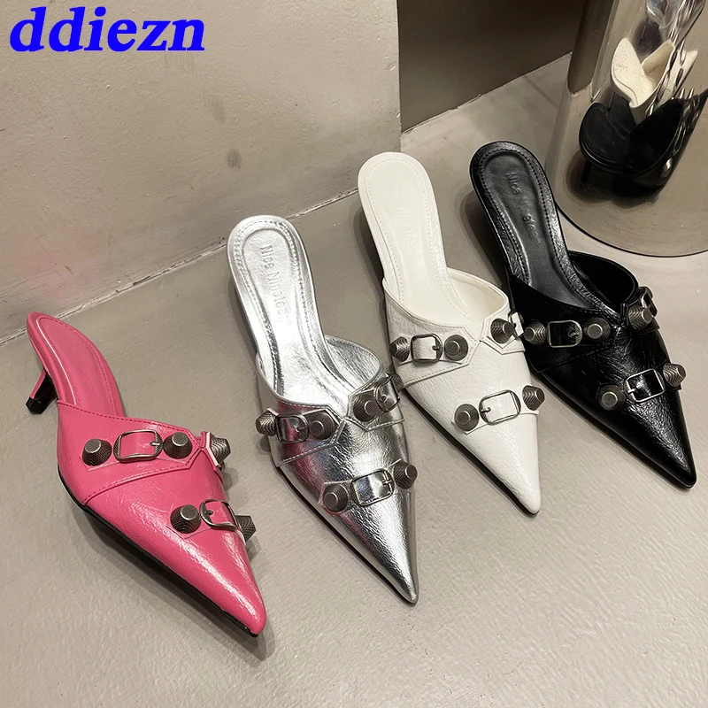 

2023 Summer Fashion Pointed Toe Ladies High Heels Slides Luxury Shoes Female Pumps Heels Designer Shoes For Women Mules Sandals