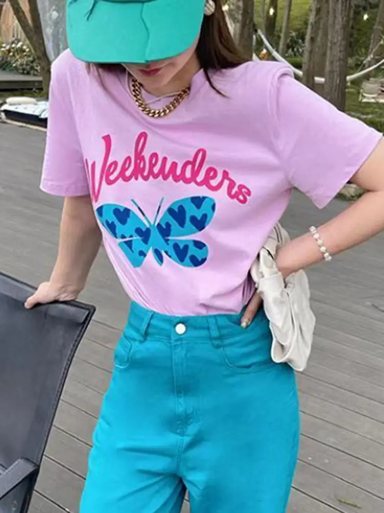 

2022 Spring and Summer New Women Short-sleeved Letter Print Round Neck T-shirt