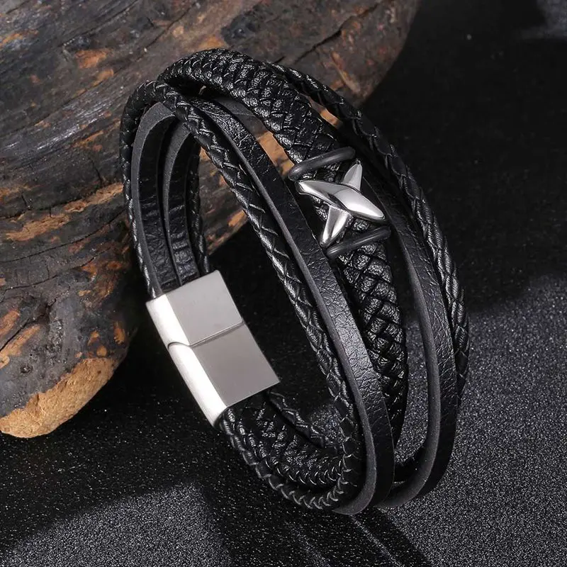 Модные Многослойные плетеные кожаные браслеты для мужчин ювелирные изделия из