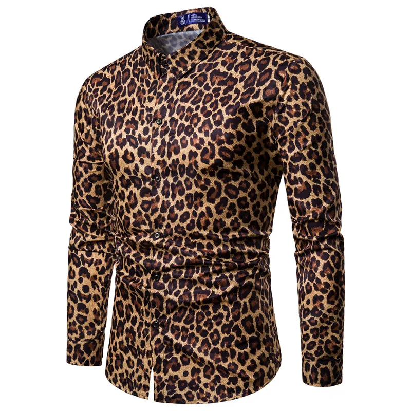 2022 Mens Fashion Leopard Print Shirt High Quality Long Sleeve Social Man Casual Party Wear Top Blouse Autumn Homme Shirt