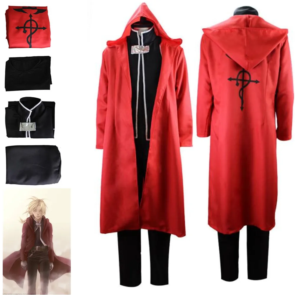 

Anime Fullmetal Alchemist Cosplay Edward Elric Men's Hooded Windbreaker Jacket Vest Shirt Pants Suit Halloween Costumes Gift