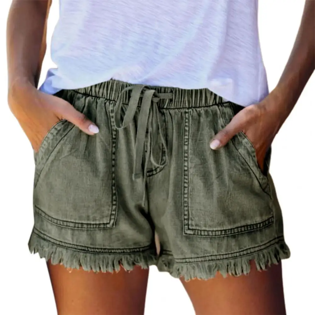 

Girl Shorts Lightweight Thin Streetwear Elastic Waist Denim Pants for Daily Wear