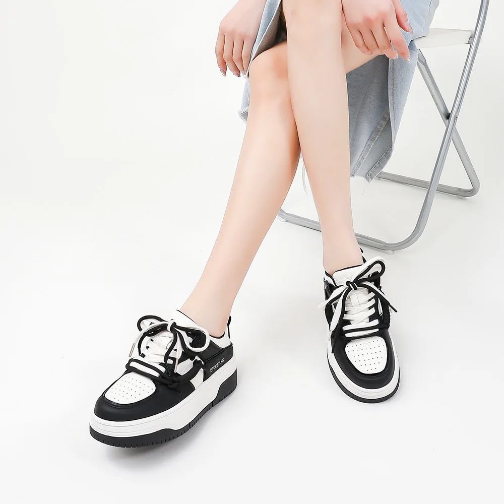 Somiliss Genuine Leather Women Chunky Sneakers Lace-Up Round Toe Fashion Platform Ladies Spring Casual Shoes Designer Brand