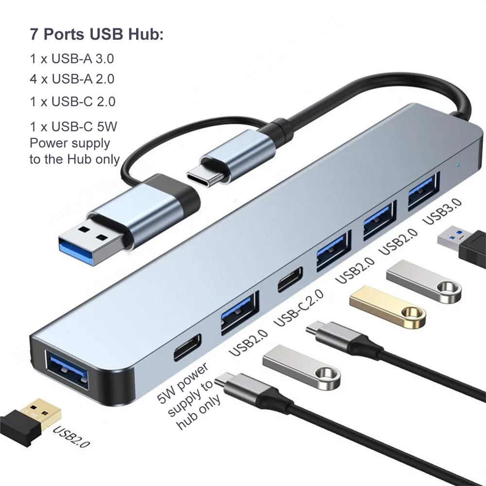 Фото USB-хаб MZX 7/8 в 1, док-станция Type A/C, концентратор 3.0/2.0, мультиадаптер, мультихаб, док-сплиттер, аксессуары для ноутбуков и ПК №2