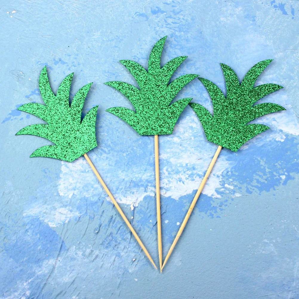 

30pcs Green Pineapple Leaf Cake Toppers Paper Cake Picks Cupcake Insert Decor Party Supplies for Birthday Festival