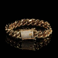12mm diamond buckle cuban chain for men women 316l stainless steel goldsilver hip hop mens bracelet jewelry accessories