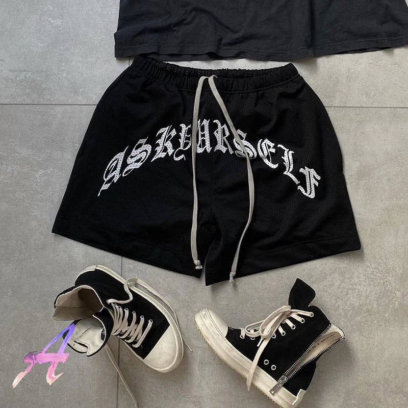 

ASKYURSELF Mesh Shorts Street Black Casual Shorts Women's Summer High Street Drawstring Ask Shorts Sports Five-point Pants