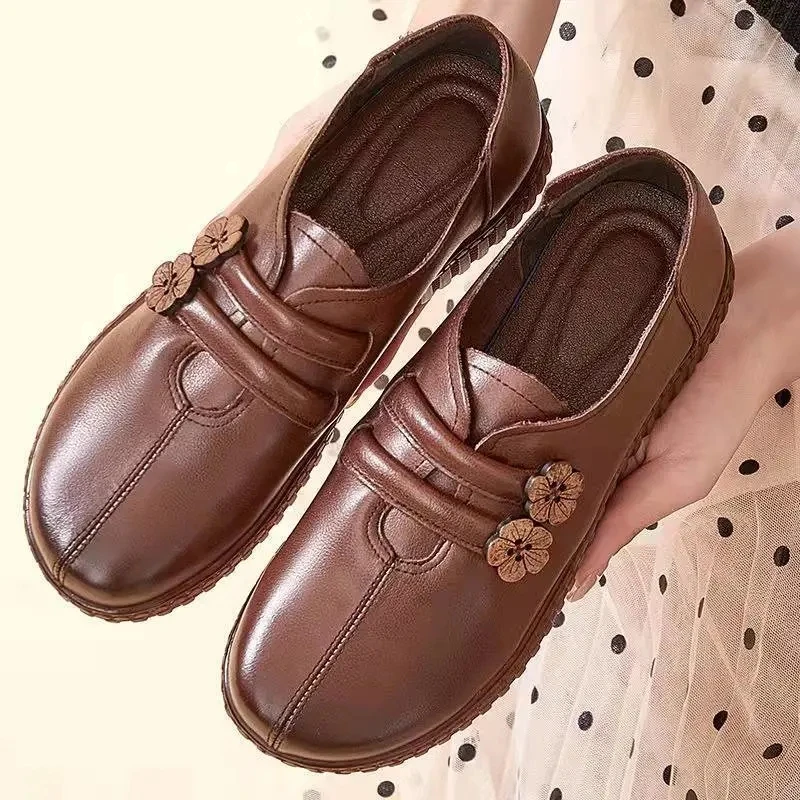 

Genuine Leather Mother Shoes Spring New Single Shoes Women's Non-slip Oxford Shoes Mother Comfortable Ladies Shoes zapatos mujer