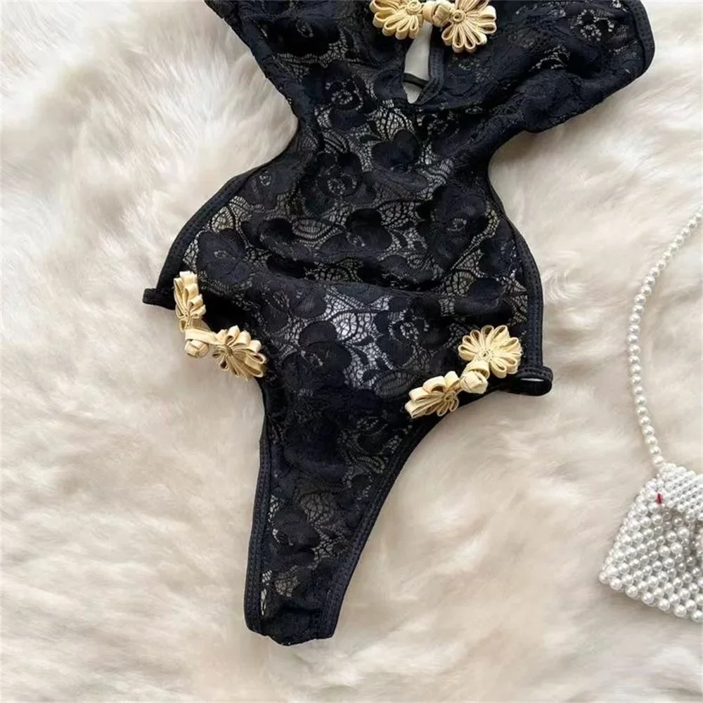 Весенне-летний сексуальный кружевной сетчатый классический комбинезон с