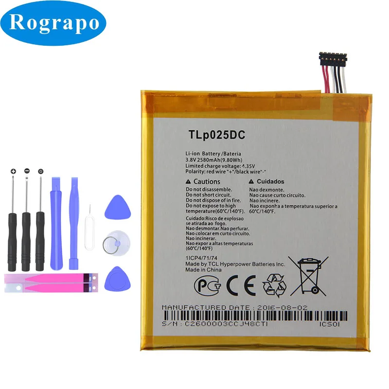 

Аккумулятор TLp025DC 2580 мАч для Alcatel Pixi 4 6,0 OT 9001A 9001X 9001D 8050D