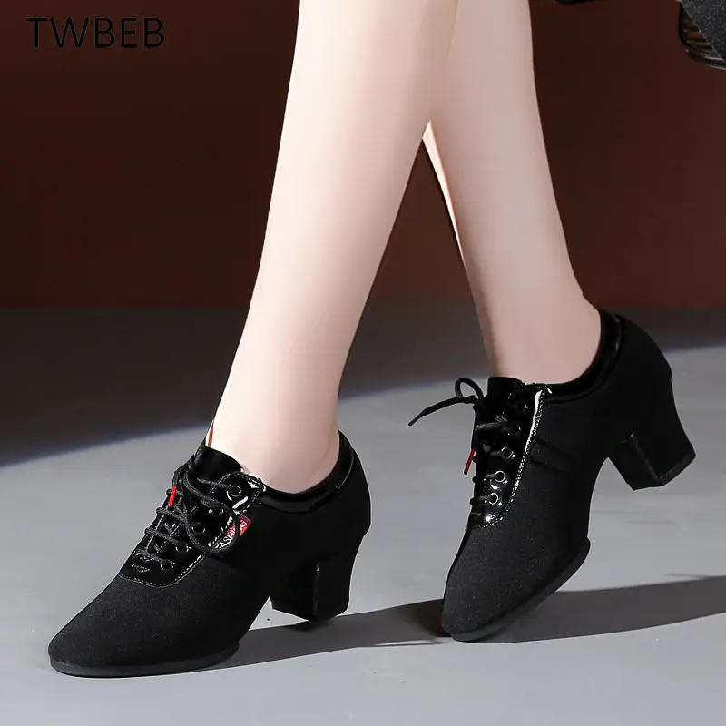 

Ladies Oxford Cloth Standard Dance Ballroom Cloth Straight Outsole Practice Competition Modern Dancing Sport Shoes