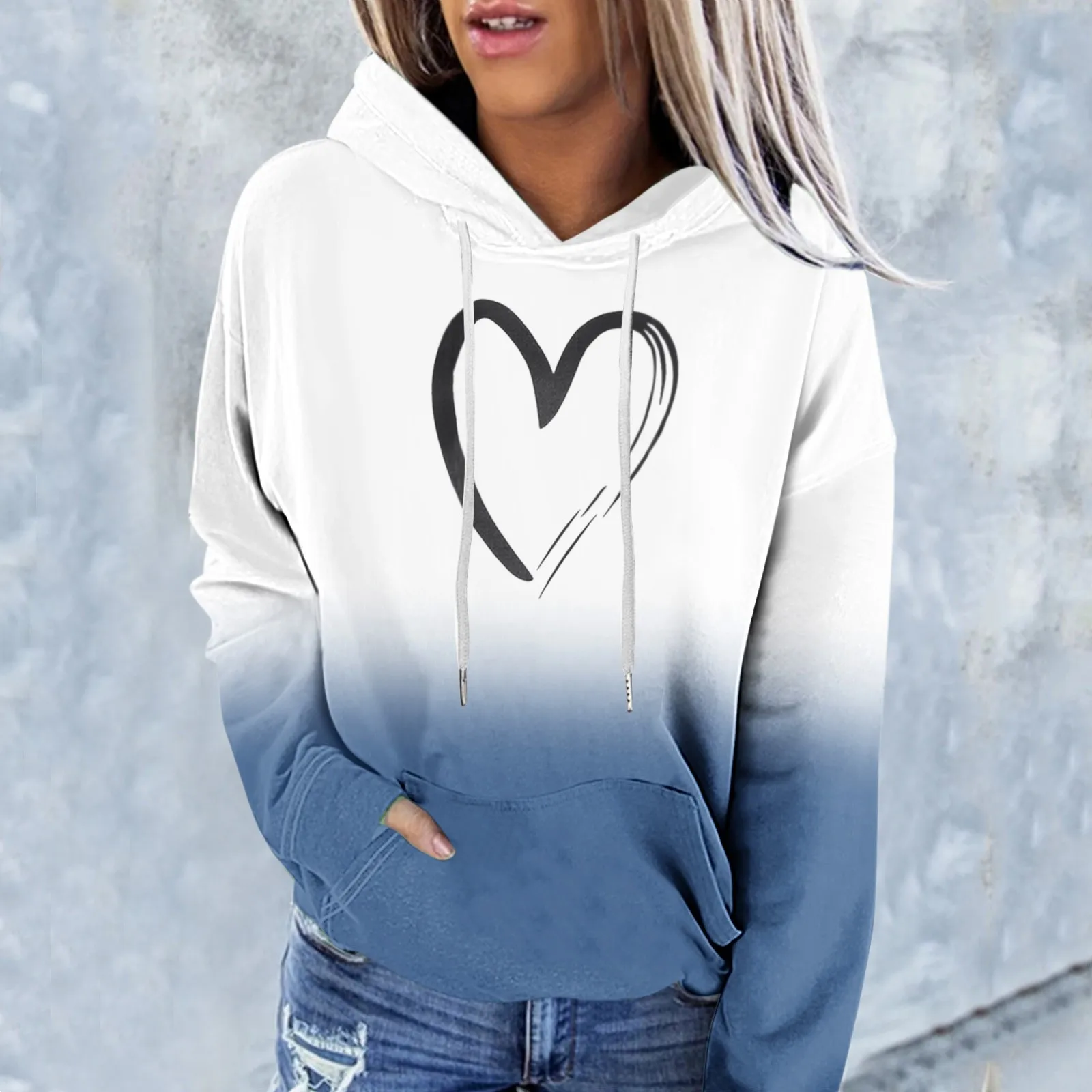 

Casual Sweatshirt For Women Hoodies Trendy Graphic Print Drawstring Pullover Hooded Casual Tops Fall Long Graphic Hoodie Women