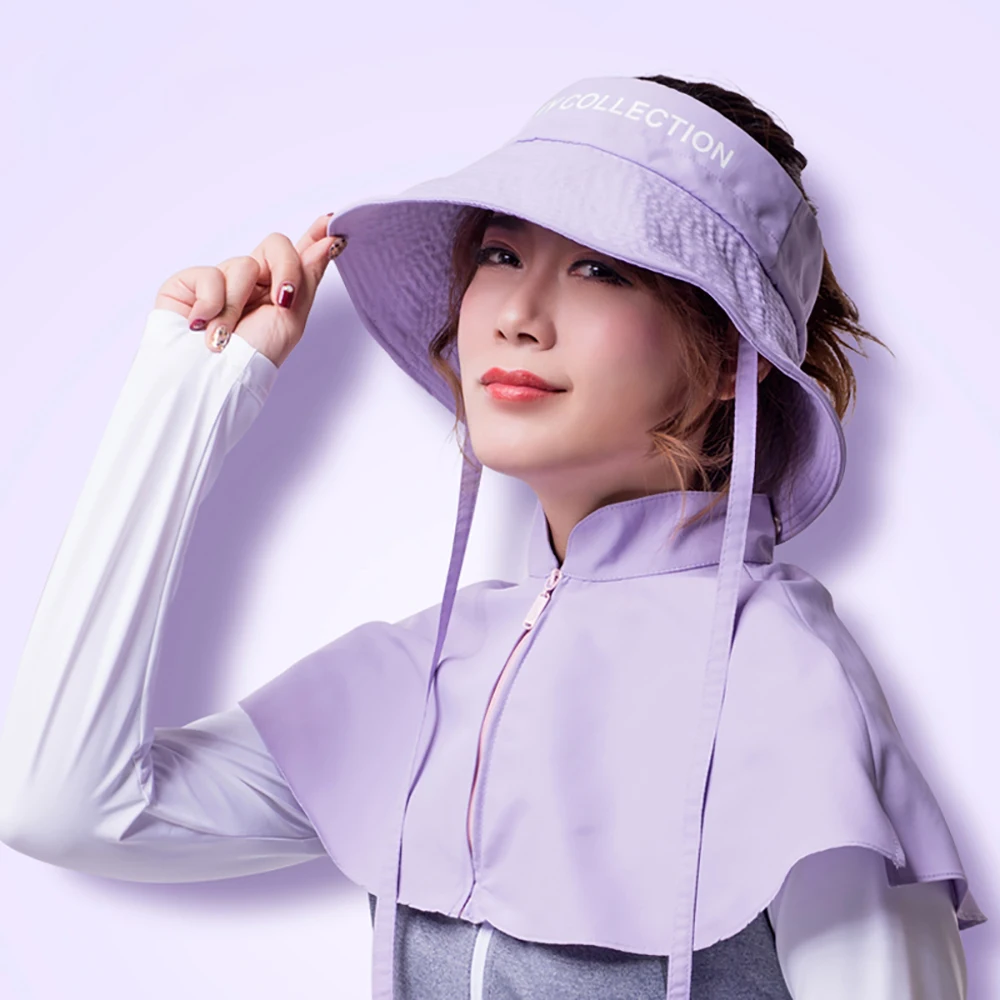 

OhSunny Summer Women Anti-UV Sun Hats with Ribbon Removable Shawl Should Cover Ruffle Brim Sunscreen Outdoor Sports Beach Cap