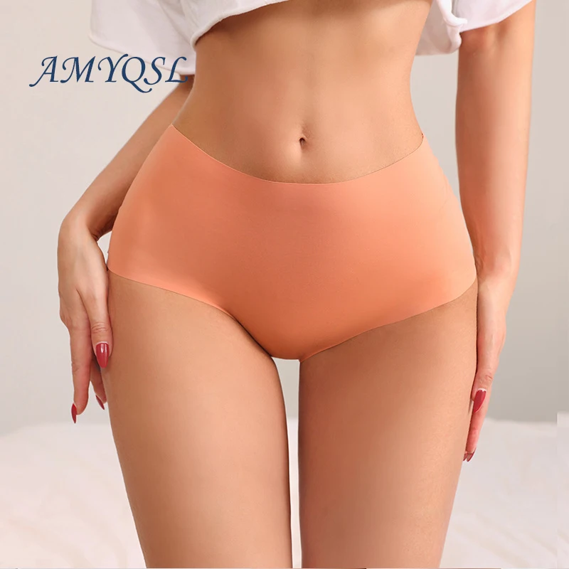

Бесшовные шелковые трусики AMYQSL с высокой талией, Женские однотонные быстросохнущие трусики, цельнокроеные хлопковые трусики с промежностью