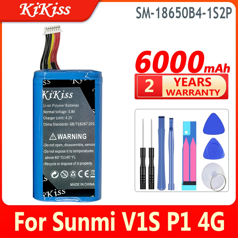 

Мощная батарея 6000 мАч KiKiss, флейта (7 линий) для Sunmi P1 4G WS920 W6900, POS фонарь 1INR19/66-2 V1S
