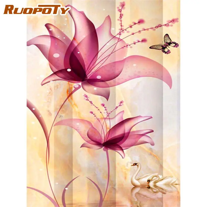 

RUOPOTY Oil Painting By Number Flowers Drawing On Canvas Pictures By Numbers Kits 50x40cm No Frame Hand Painted Paintings