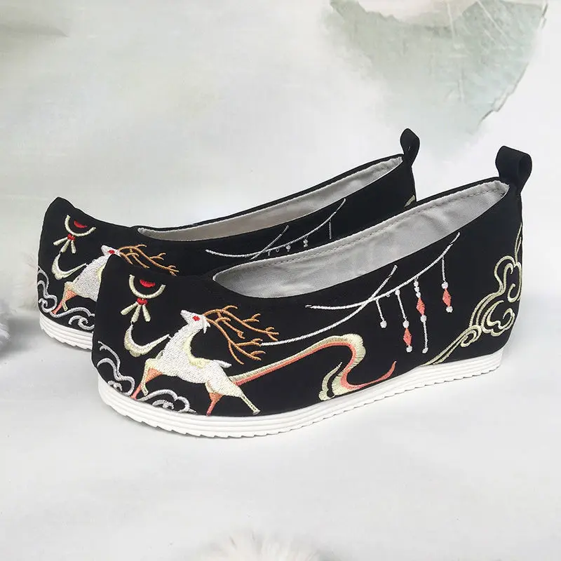 

7 Styles Ancient Deer Embroidered Shoes Height Increase Inside 3m Chinese Style Cloth Shoes Women Original Princess Hanfu Shoes