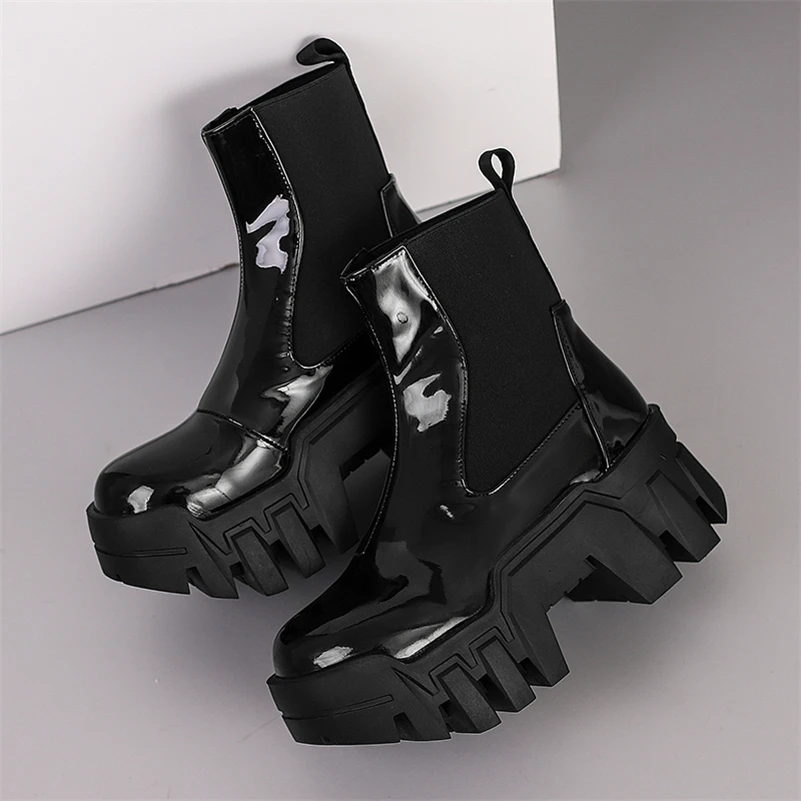 Ботильоны женские короткие на платформе с круглым носком толстом высоком