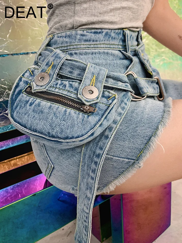 

DEAT Fashion All-match Women's Denim Shorts New High Waist Bag Straight Wide Leg Solid Color Short Jeans 2023 Summer 17A1444