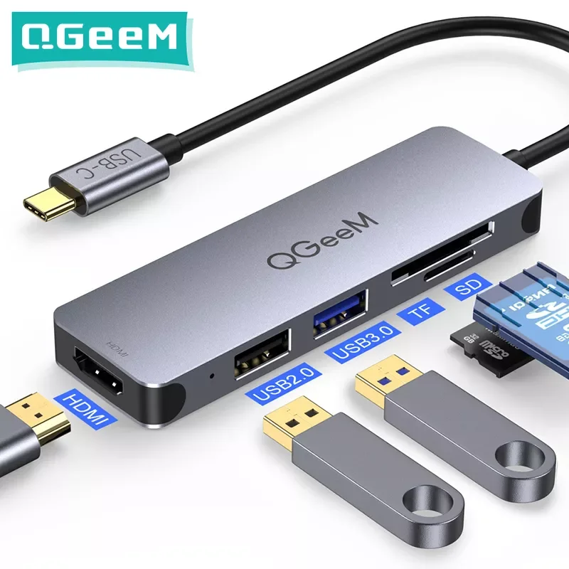 

Док-станция QGeeM USB C для Macbook Pro Multi 3.0 usb-хаб Type C адаптер Кардридеры HDMI разветвитель Type-C концентратор для ноутбуков планшетов