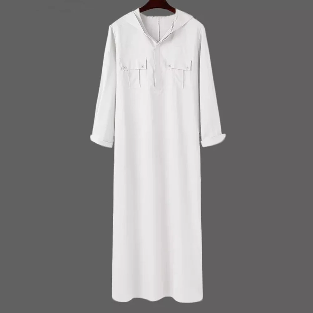 Middle Eastern Ethnic Costumes Muslim Robe Simple Line Male Gentleman Luxury Arabic Islamic Embroidery Hooded Robe