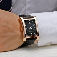 stylish mens square watch business quartz watch for men gold black leather waterproof date wrist watch relogio masculino