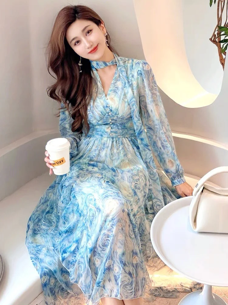 

2023 Early Spring Fashion New Women's Wear V-neck Cake Dress Dress 0228