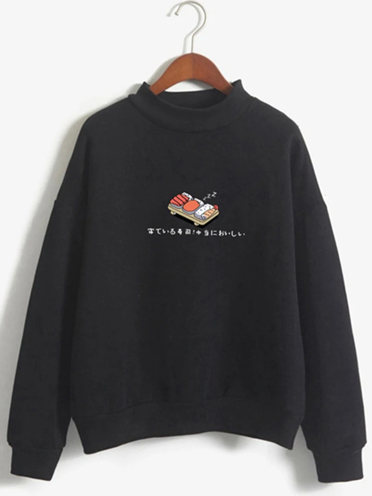 

Женские толстовки 2022, осенне-зимние свитшоты, Мультяшные милые суши, флисовый Свободный пуловер с японским принтом, Женский пуловер в стиле ...