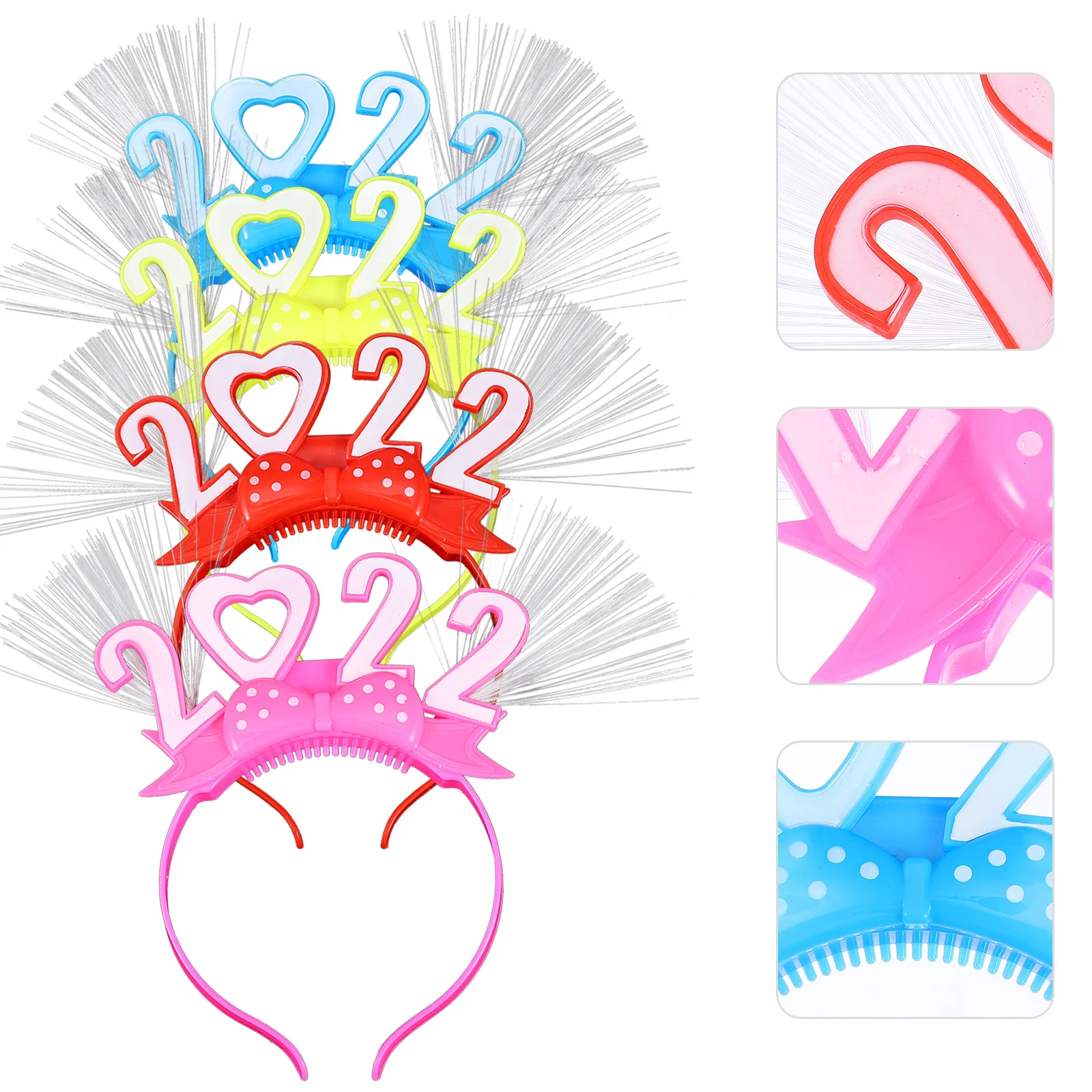 

4pcs Glowing New Year Headbands 2022 Luminous Flashing Hair Hoops Photo Props