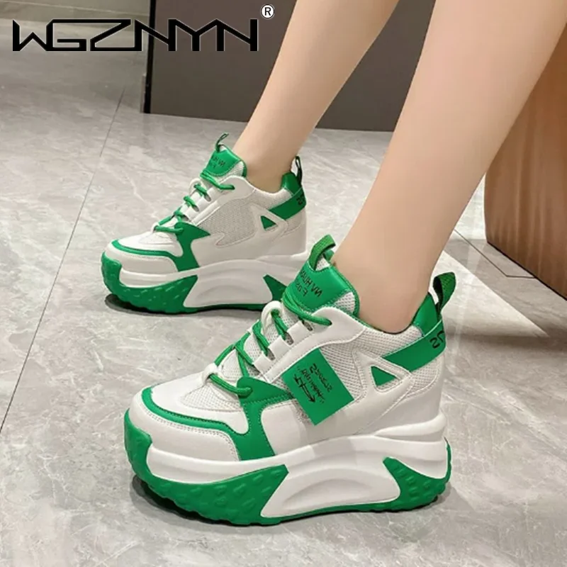 

Women Chunky Sneakers 9.5CM High Platform Breathable Mesh Shoes Ladies Wedges Casual Shoes For Woman White Sports Dad Shoes 2023