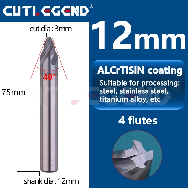 

CUTLEGEND Твердосплавная фреза для фаски 40°, 4 флейты