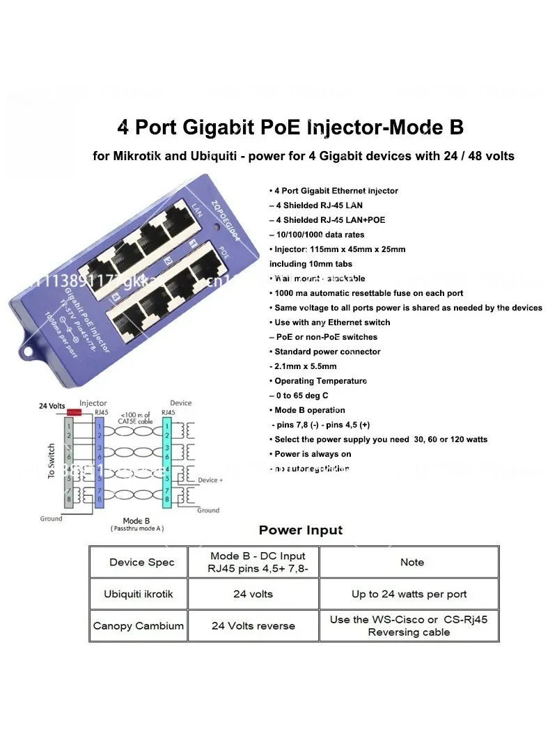 4-портовый PoE-инжектор 101001000 Мбитс, патч-панель PoE, инжектор Midspan 802.3af для пассивных IP-систем видеонаблюдения 24В (art.: 3920dbb1d73e2) - 3920dbb1d73e2