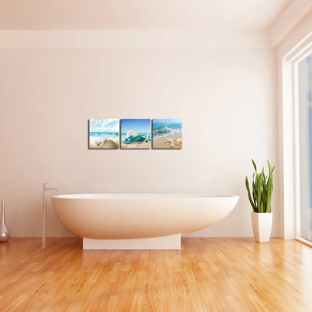 3PCS Canvas Print Painting Picture Home Decor Wall Art Blue Sea Beach Landscape Modern Minimalist Photo Decoration | Дом и сад