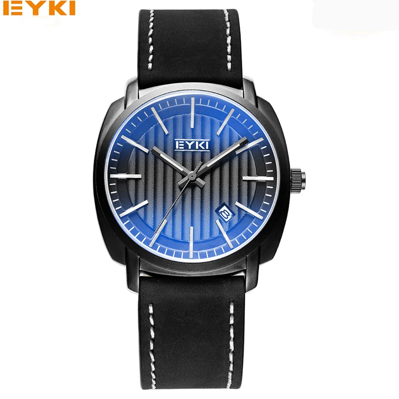 

EYKI Brand Men Genuine Leather Quartz Watches Blue Glass Mirror Army Military Business Watch Calendar Reloj Hombre Montres homme