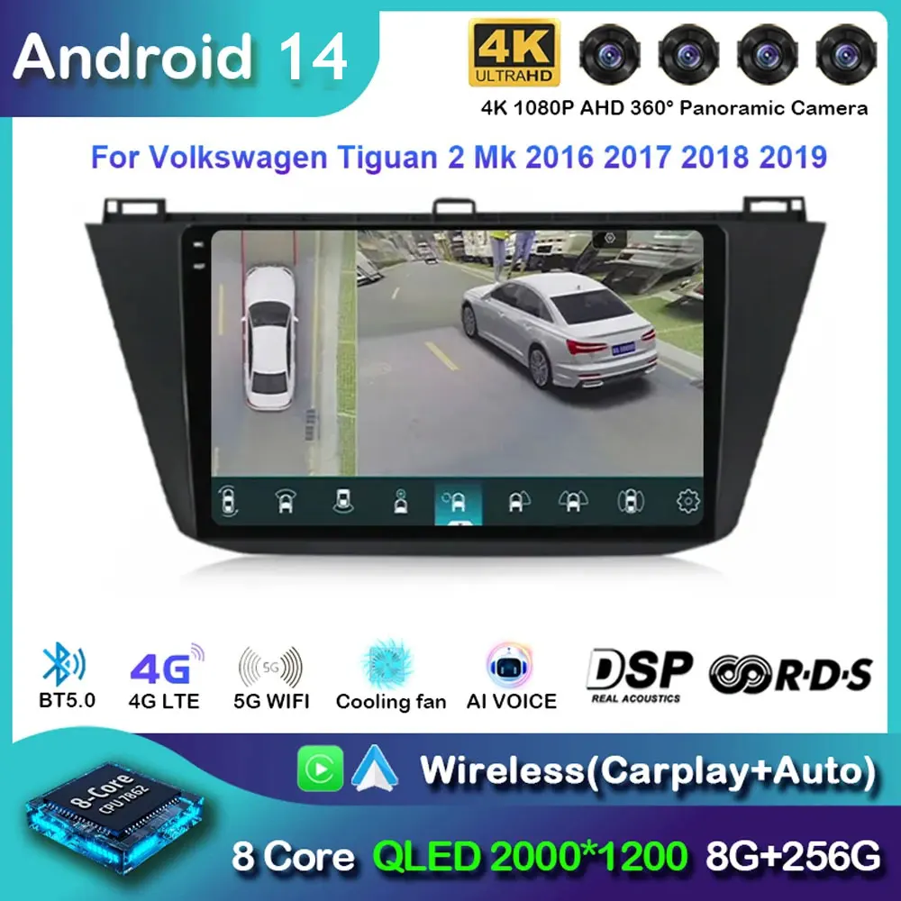 AndroidRádio Automóvel para Volkswagen TiguanMk Navegação GPS Leitor Multimembali Estéreo BT WiFi 4G Automático 2DI