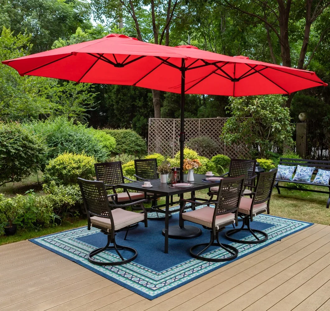 

15ft Double-Sided Patio Umbrella with Base Large Outdoor Table Umbrella, Red