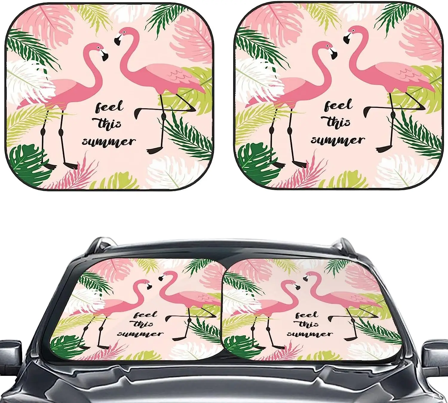 

Tropical Flamingos Car Windshield Sun Shade Auto Foldable 2pcs Window Sunshades for Most Windshield Fodable Sun Visor 3 Size