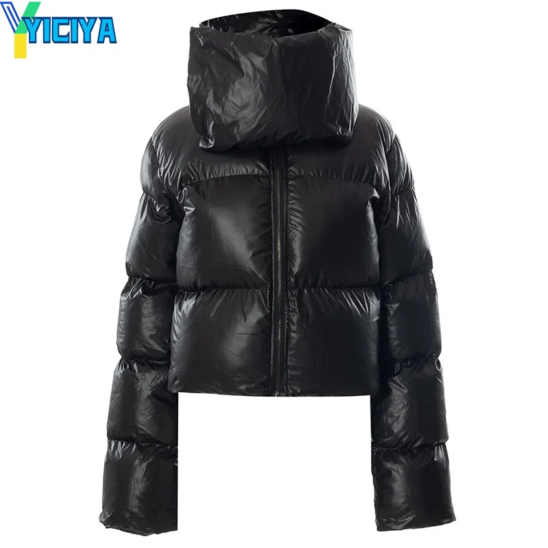 YICIYA Women's Winter Jacket Large Size 2023 Fashion Zipper Scarf Collar Puffer Short Coats High Street Outwear Casual Parkas